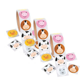 1 1/2" Farm Animal Face Multicolor Paper Sticker Roll 100 Pc