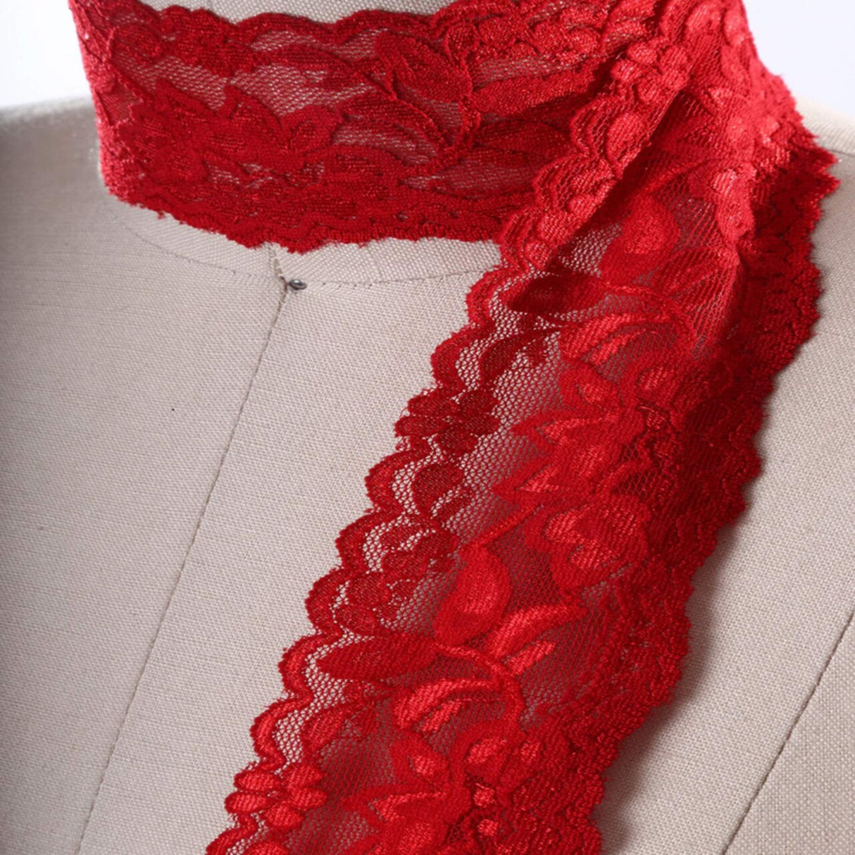2 Yards Candy Apple Red Stretch Lace 2" Wide Floral Elastic Trim for Lingerie, Overlays & Accents