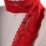 2 Yards Candy Apple Red Stretch Lace 2" Wide Floral Elastic Trim for Lingerie, Overlays & Accents