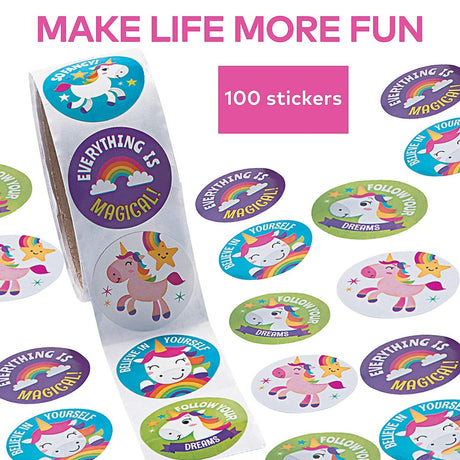 Multicolor Motivational Unicorn Sticker Roll 100 Pieces