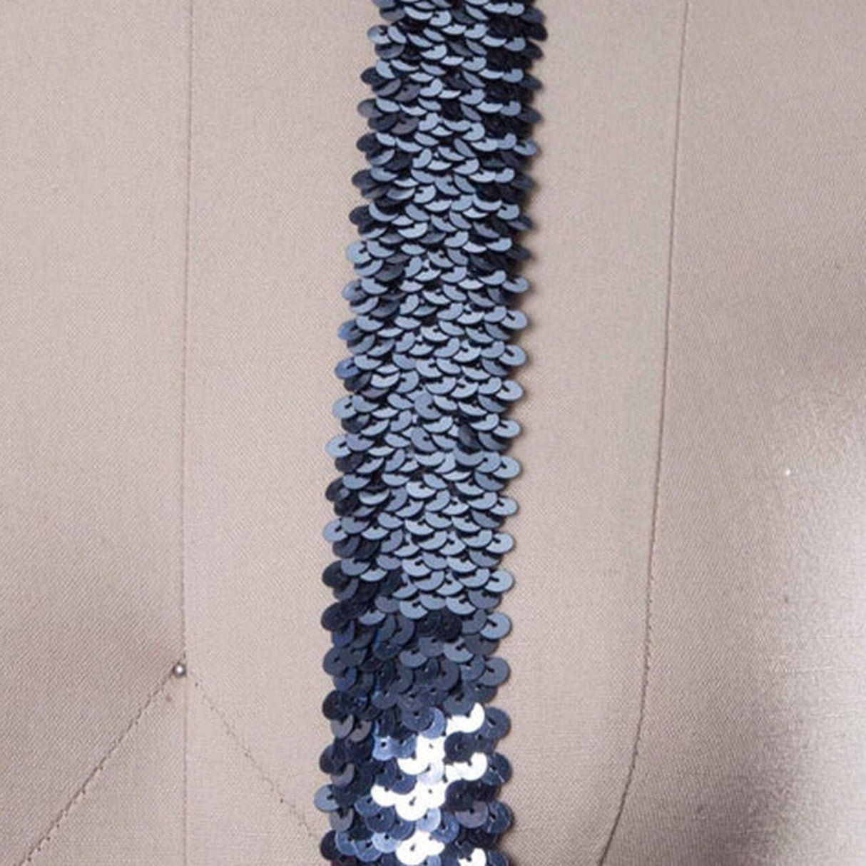1 Yard 1.5" Gray Steel Blue Sequin Stretch Trim