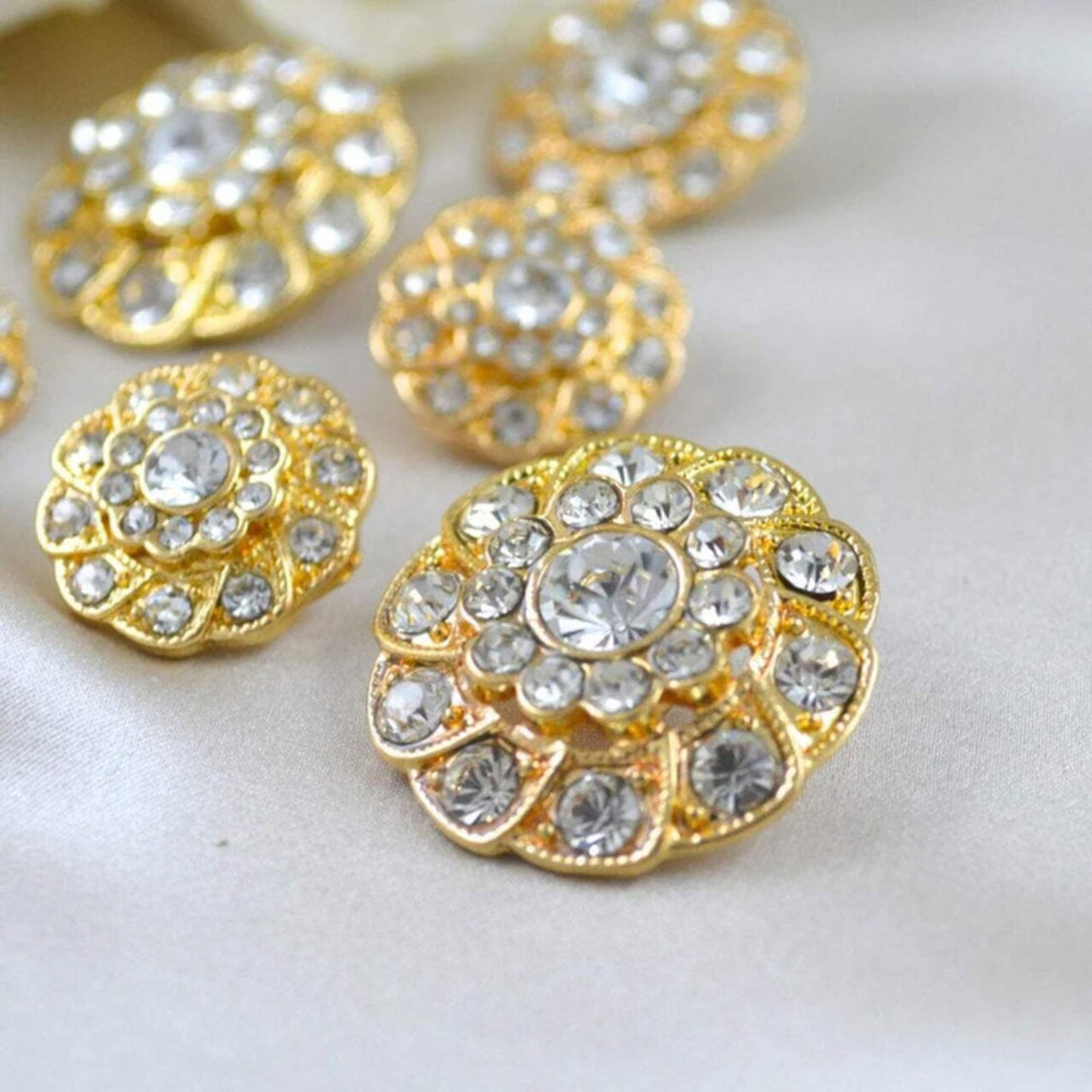 1 1/8" Gold Spiral Rhinestone Button for Wedding Gowns