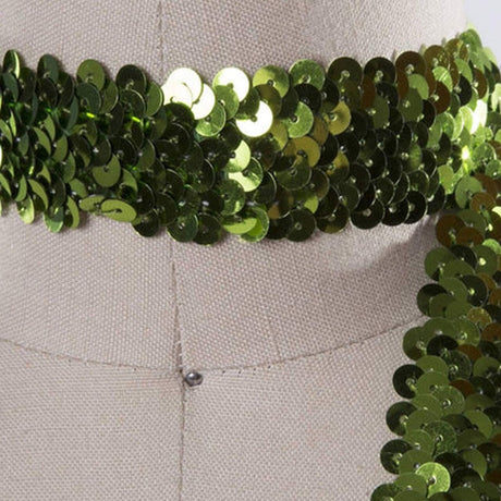 1 Yard Sparkly Pear Green Stretch Sequin Lace Trim 1.25"