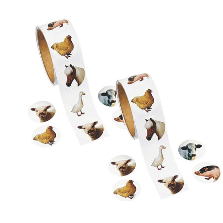 1 1/2" Realistic Farm Animal Photo Paper Sticker Roll 100 Pc