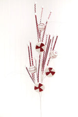 33 Inch Red and White Glitter Peppermint Grass Spray Decorative Christmas Stem