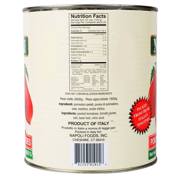 Napoli Foods #10 Canned Whole Peeled Italian Tomatoes - 6/Case