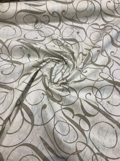 Home Essentials Calligraphy Spring Blue Cotton Fabric - Letters Pattern, 45" Width (1 Yard)