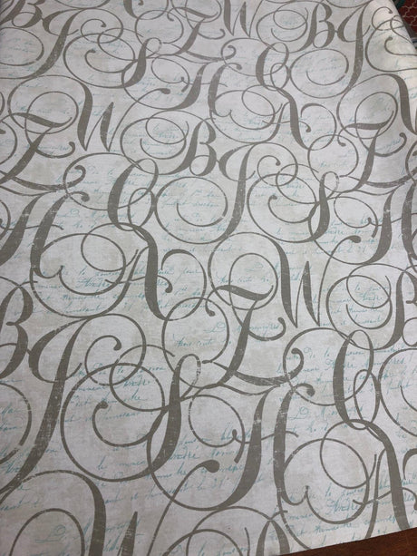 Home Essentials Calligraphy Spring Blue Cotton Fabric - Letters Pattern, 45" Width (1 Yard)