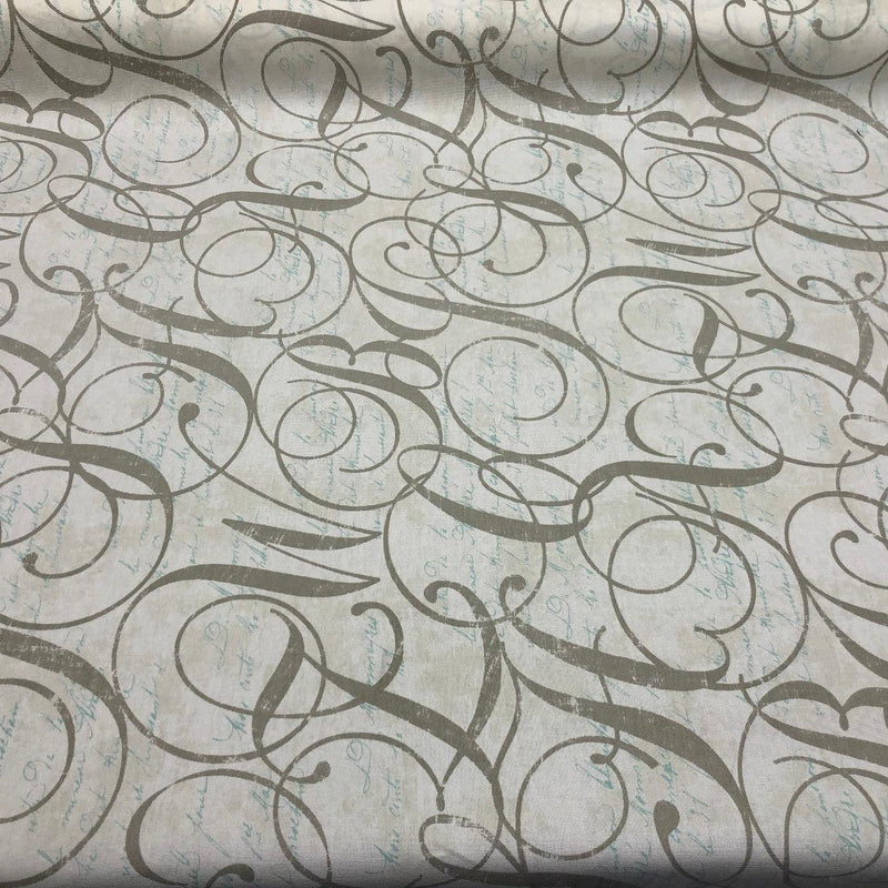 Home Essentials Calligraphy Spring Blue Cotton Fabric - Letters Pattern, 45" Width (1 Yard)