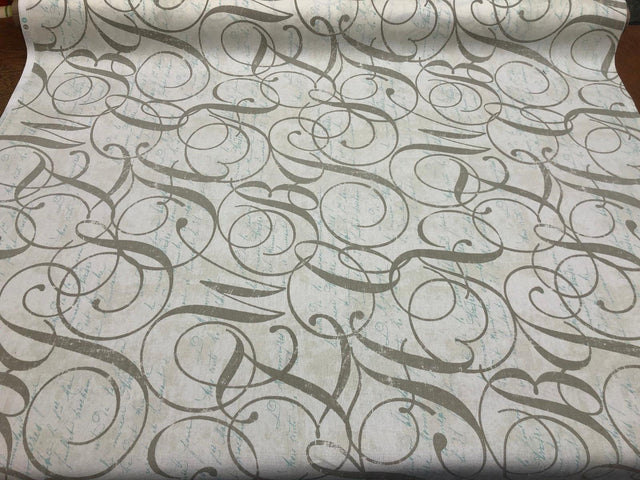Home Essentials Calligraphy Spring Blue Cotton Fabric - Letters Pattern, 45" Width (1 Yard)
