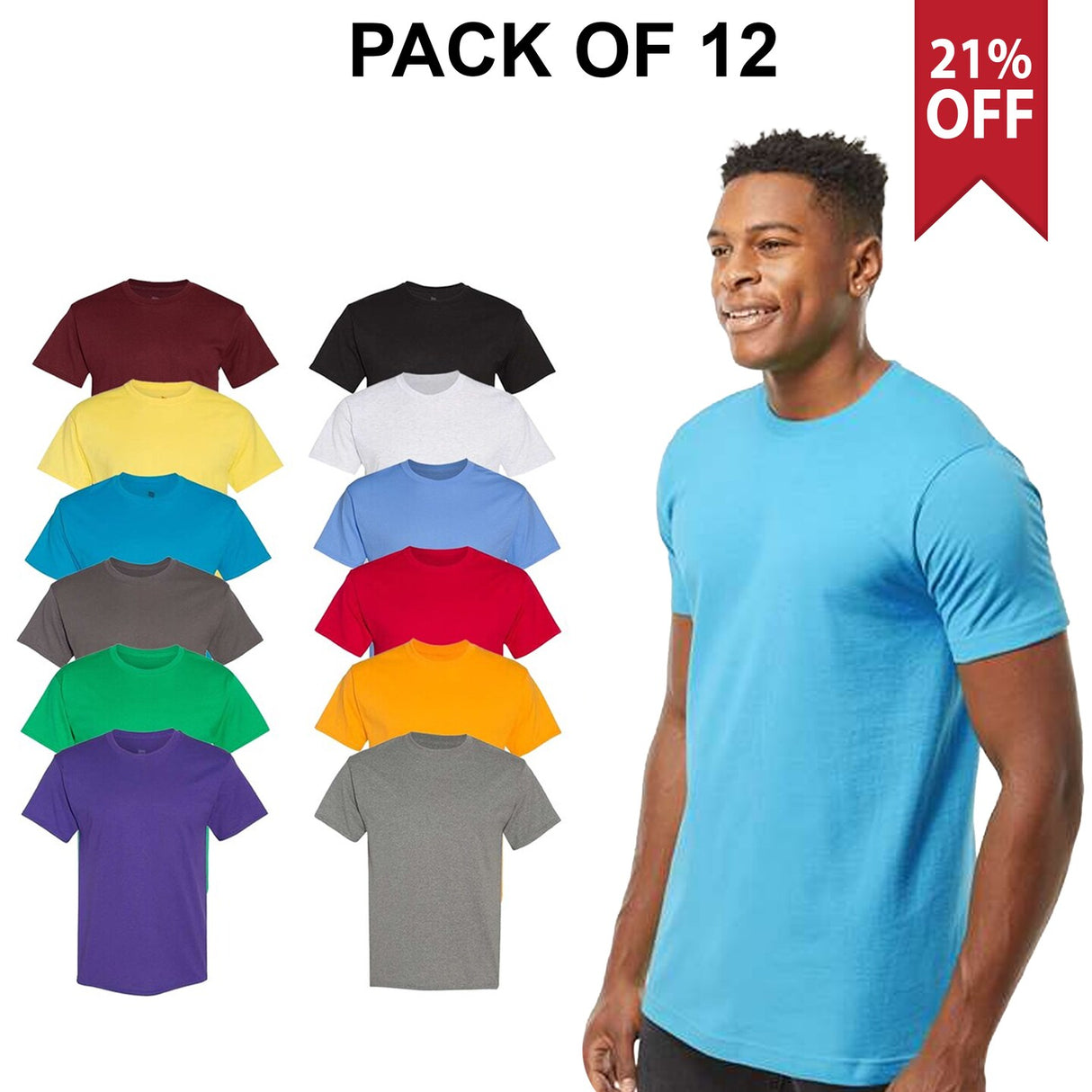 12 Pack: Tultex® Fine Jersey Crew Neck Short Sleeve T-Shirt