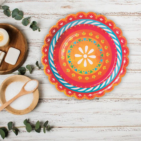 8 Count Fiesta Paper Dinner Plates Colorful Disposable Supplies for Party Food 9"
