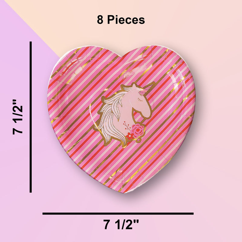 8 Ct. Valentine's Day Unicorn & Gold Foil Paper Dessert Plates 7.5"