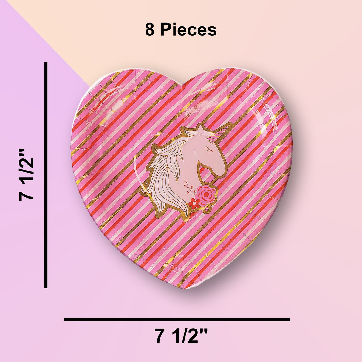 8 Ct. Valentine's Day Unicorn & Gold Foil Paper Dessert Plates 7.5"