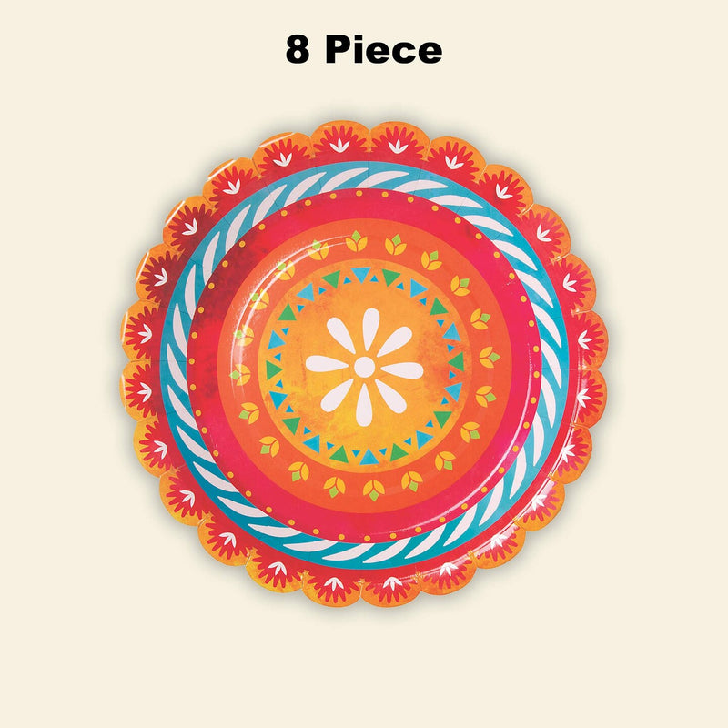 8 Count Fiesta Paper Dinner Plates Colorful Disposable Supplies for Party Food 9"