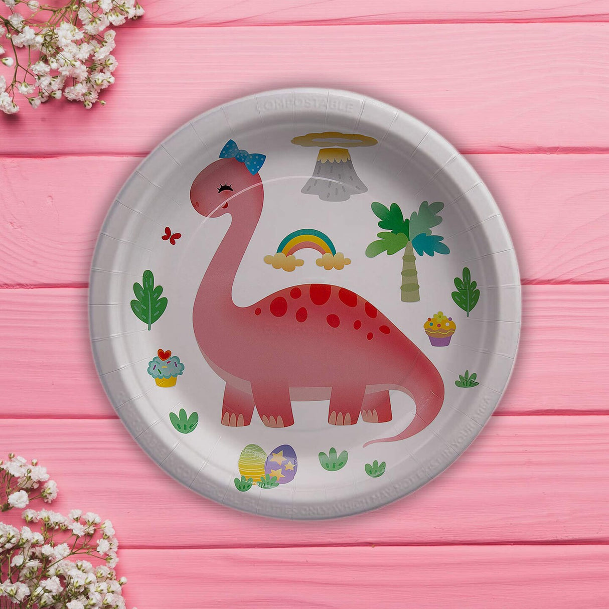 8 Count Pastel Dinosaur Paper Plates Birthday Party Disposable Dinnerware 9"