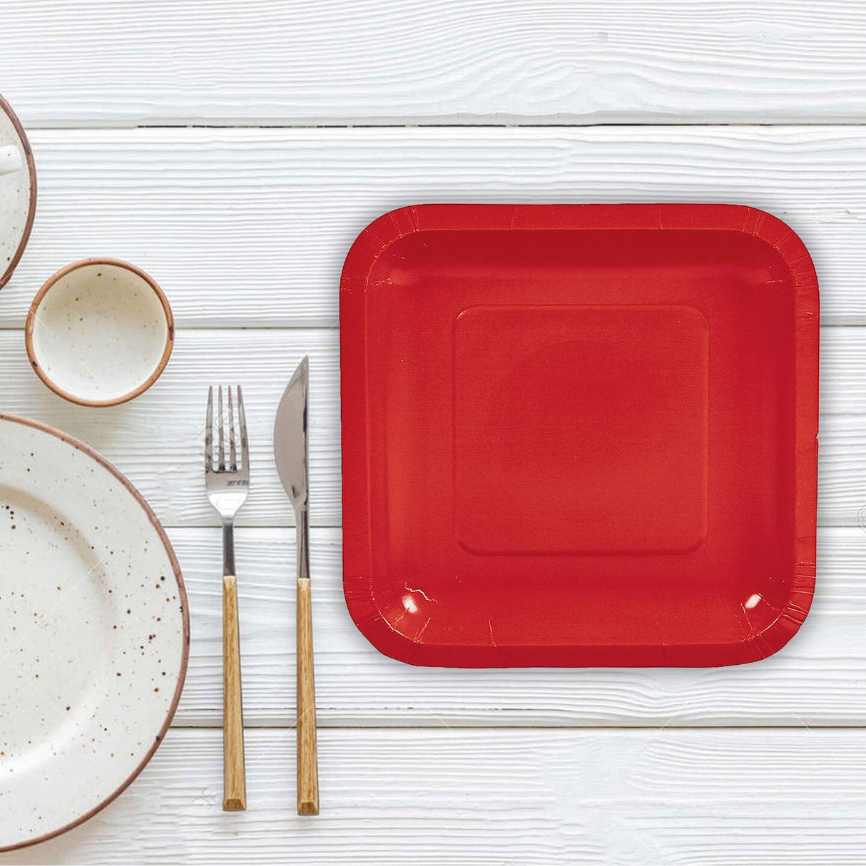 24 Count Red Square Paper Dessert Plates Bold Disposable Plates for Party Supplies 7"