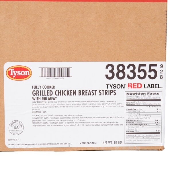 Tyson Red Label 5 lb. Bag of Fully Cooked Grilled Chicken Breast Strips - 2/Case