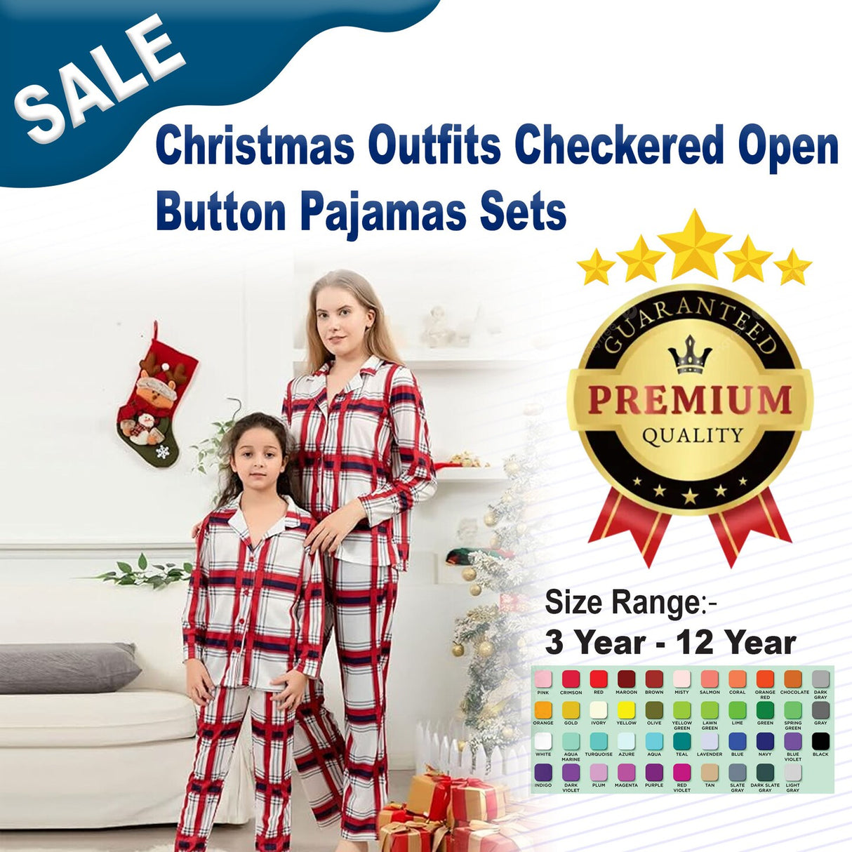 Christmas Outfits Checkered Open Button Pajamas Sets