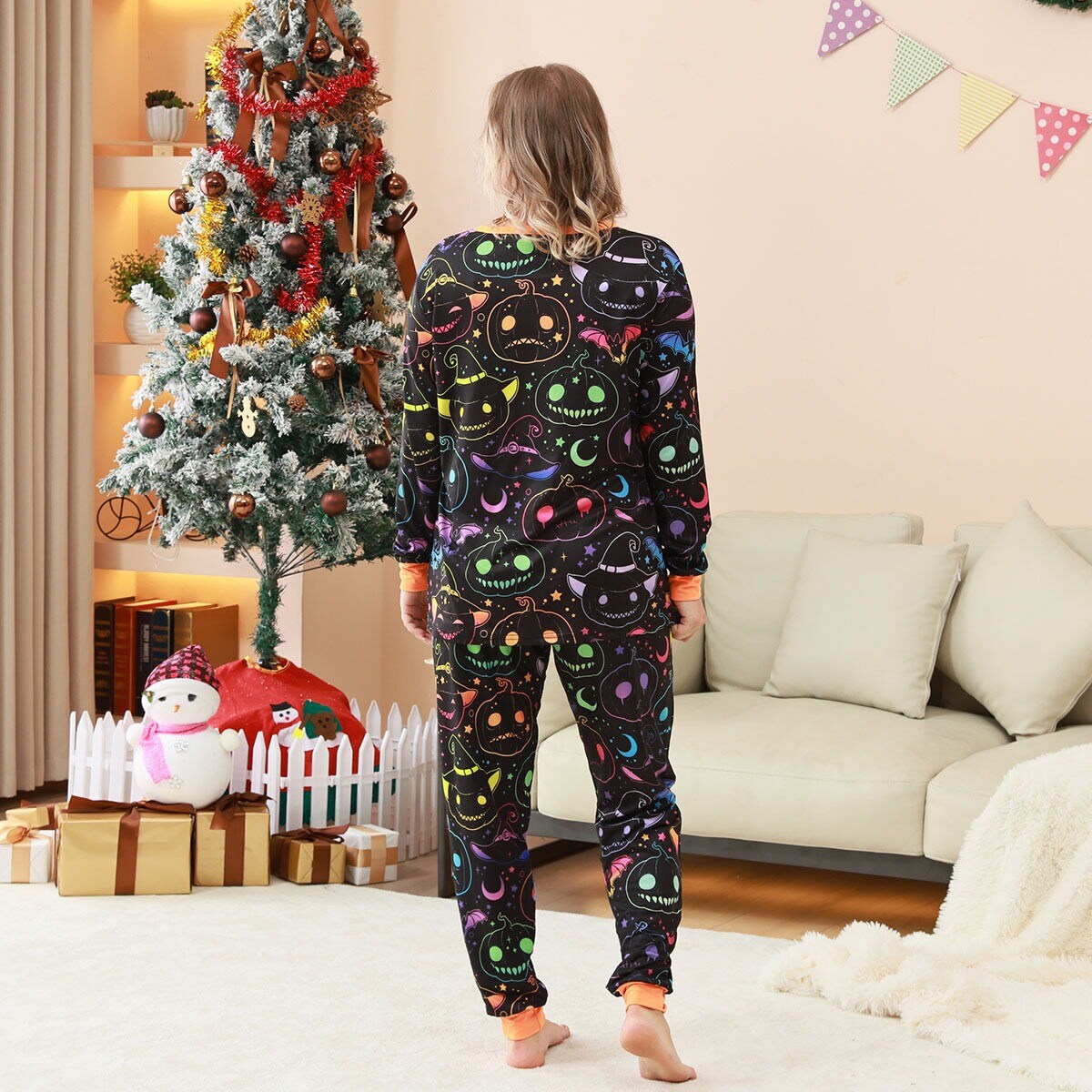 Christmas Pajamas Sets Pumpkin T-Shirt Trousers