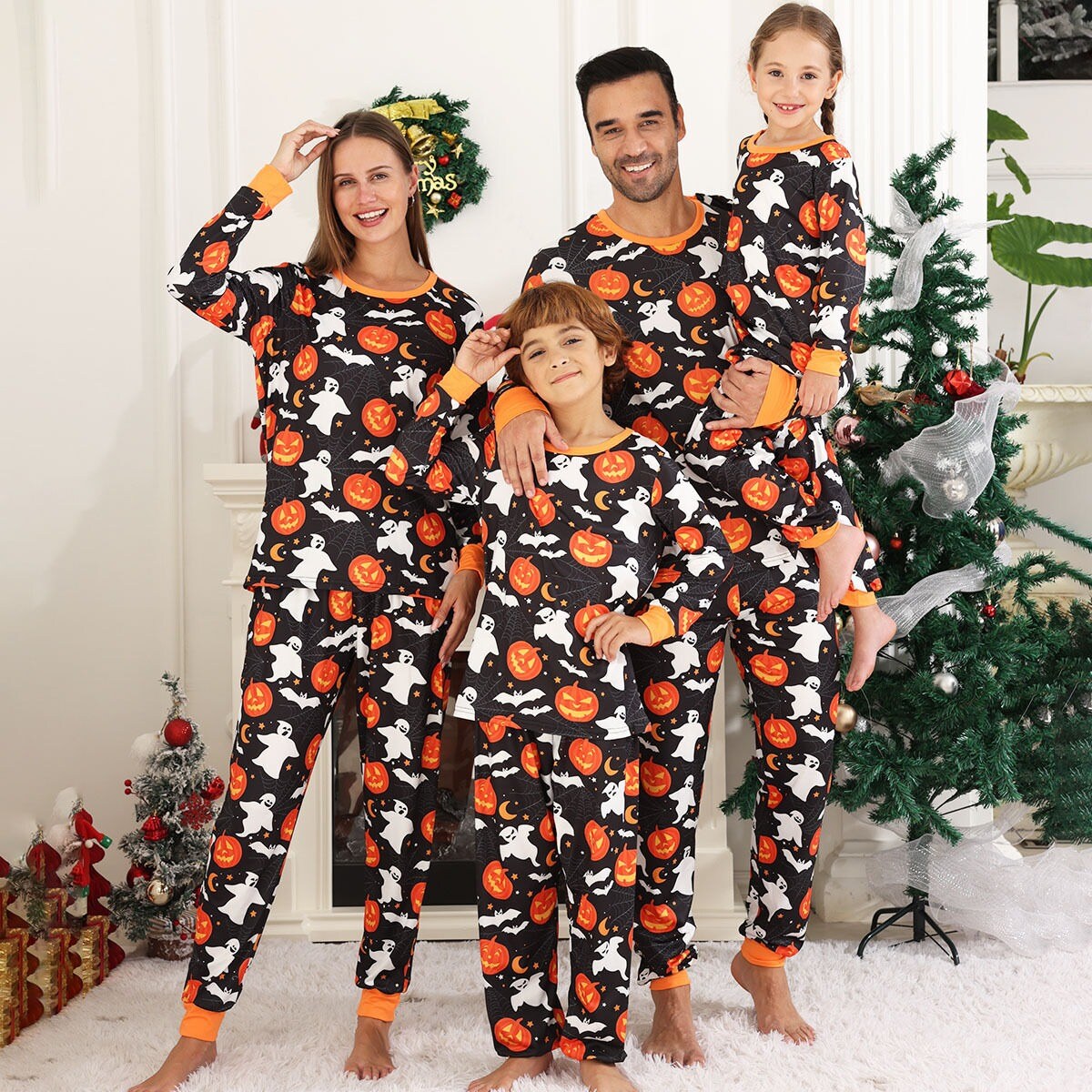 Christmas Pajamas Sets Pumpkin T-Shirt Trousers