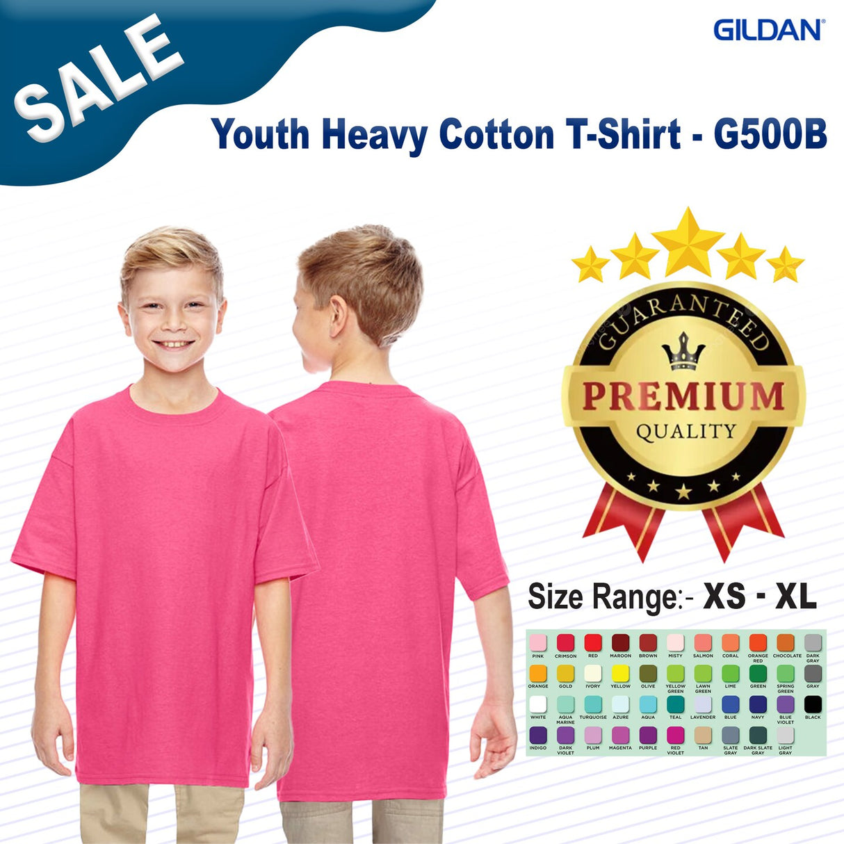 Gildan® Youth Heavy Cotton Short Sleeve Crew Neck T-Shirt