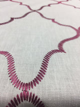 Eliza Embroidered Raspberry Polyester Cotton Fabric - Red Embroidery On White, Linen Look, 45% Cotton / 55% Polyester (By The Yard)