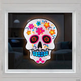 15" Lighted Day of the Dead Sugar Skull Halloween Window Silhouette Decor