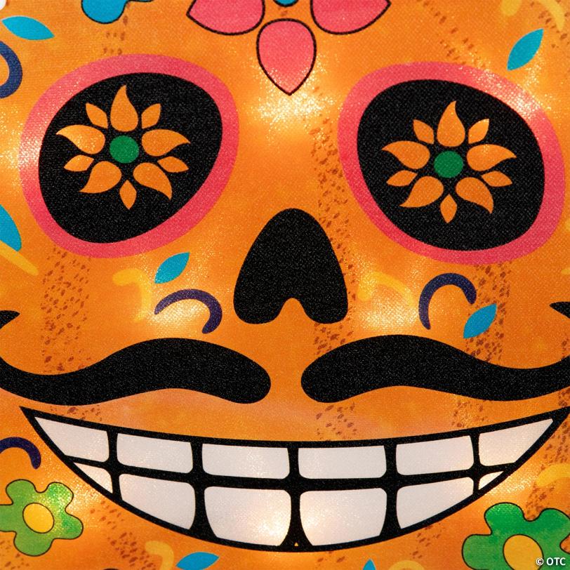 15" Lighted Sugar Skull Pumpkin Halloween Window Silhouette