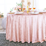 Round Ice Crushed Velvet Tablecloth 120" Blush Pink/Rose Gold