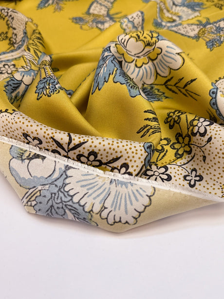 Silk Twill Yellow Floral Fabric