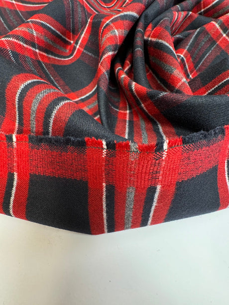 Polyester Blend Twill Checked Striped Red