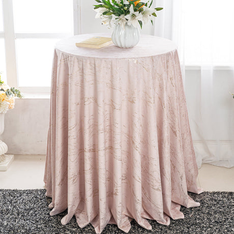 Round Velvet Tablecloth 132" Blush Pink/Rose Gold