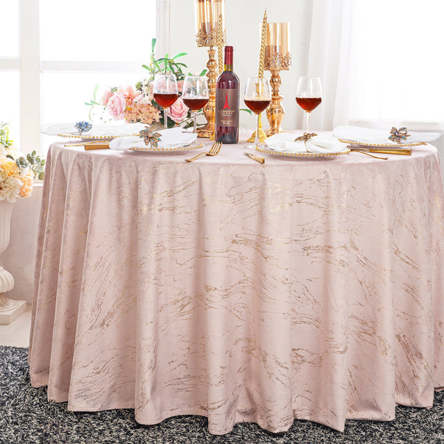 Round Velvet Tablecloth 132" Blush Pink/Rose Gold