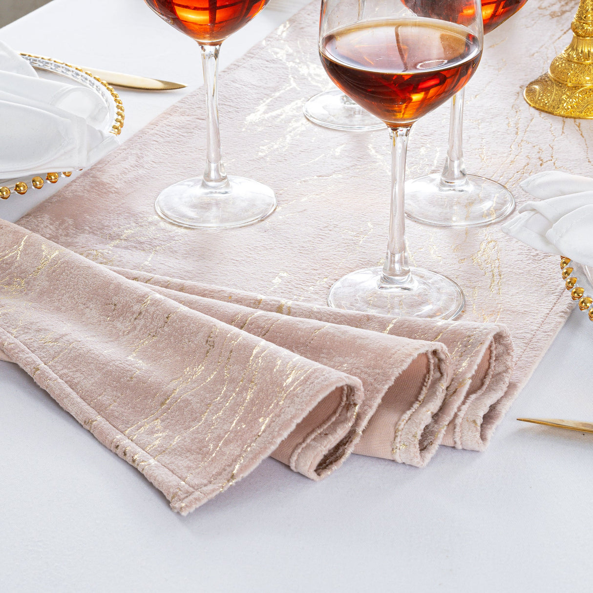 Velvet Table Runner 13x108 Blush Pink/Rose Gold