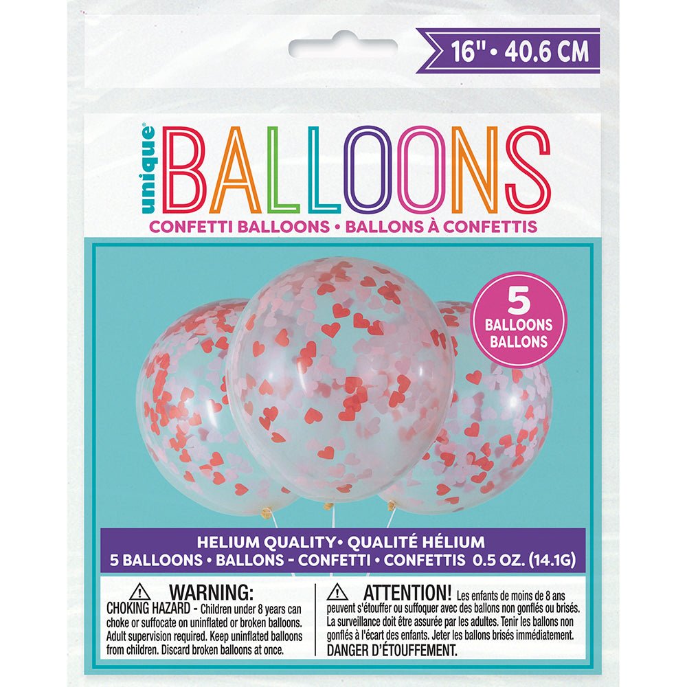 Clear Balloons with Heart Confetti 5 Pack