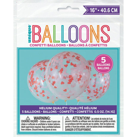 Clear Balloons with Heart Confetti 5 Pack