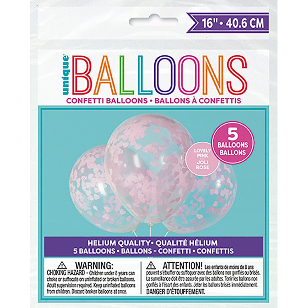 Clear Balloons with Pink Heart Confetti 5 Pack