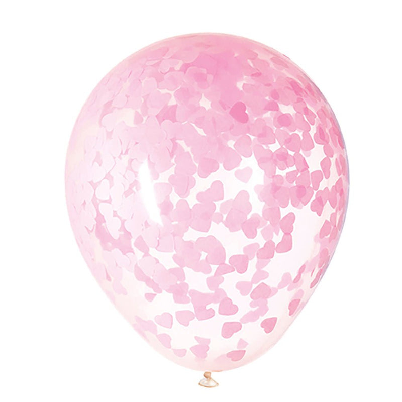 Clear Balloons with Pink Heart Confetti 5 Pack