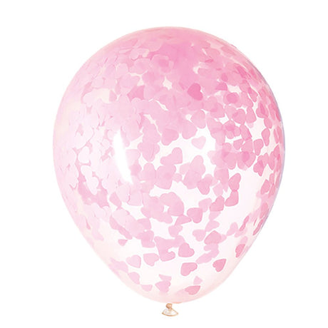 Clear Balloons with Pink Heart Confetti 5 Pack