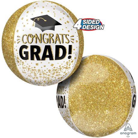 Foil Balloon Congrats Grad Gold Glitter Orbz