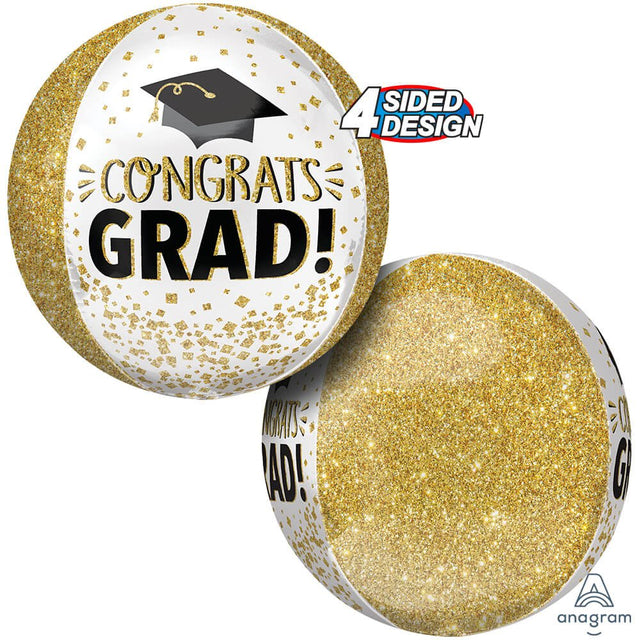 Foil Balloon Congrats Grad Gold Glitter Orbz