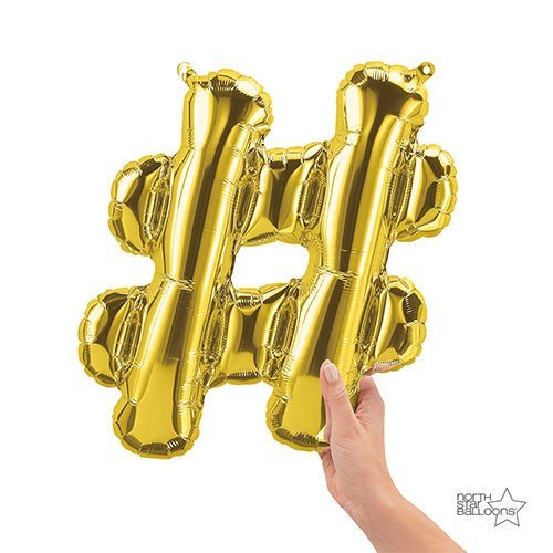 Foil Balloon Gold Hashtag 16 Inch