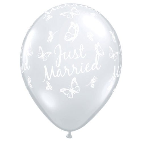 Wedding Latex Balloons 16 Inch Just Married Butterflies-A-Round