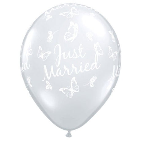 Wedding Latex Balloons 16 Inch Just Married Butterflies-A-Round