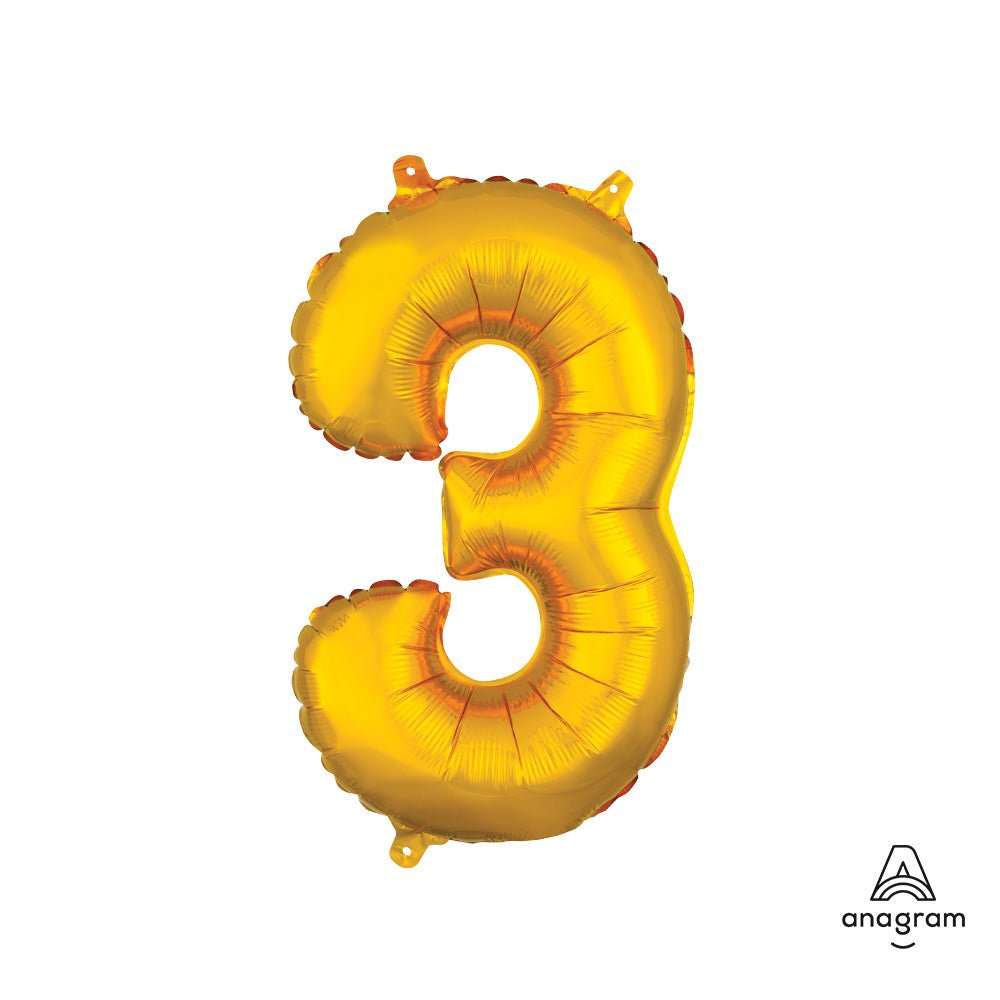 Foil Balloon Number 3 Gold Air-Fill Only