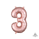 Foil Number 3 Balloon Rose Gold