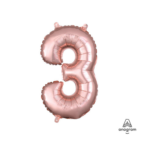 Foil Number 3 Balloon Rose Gold