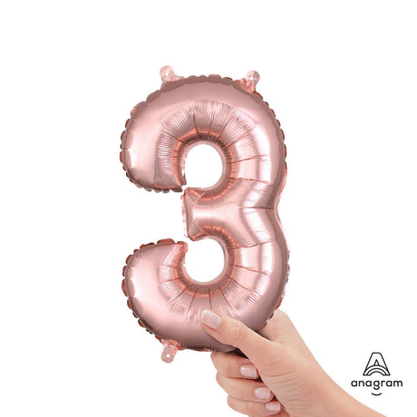 Foil Number 3 Balloon Rose Gold