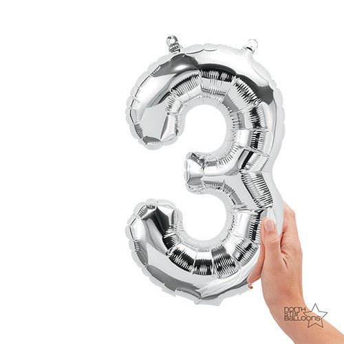 Foil Balloon Number 3 Silver 16 Inch